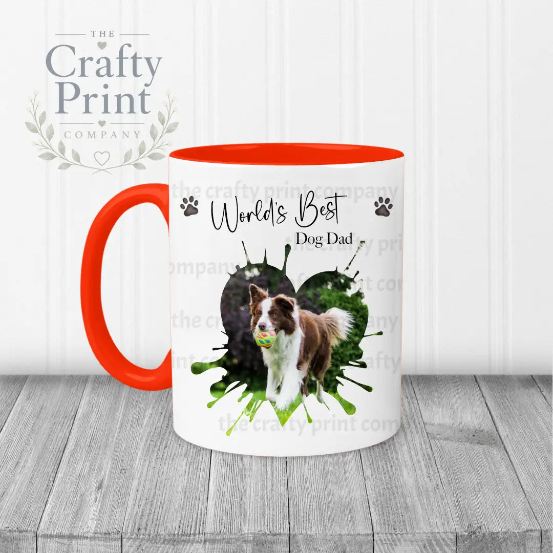 World’s Best Dog Dad Heart Shape Photo Mug - Red Handle &