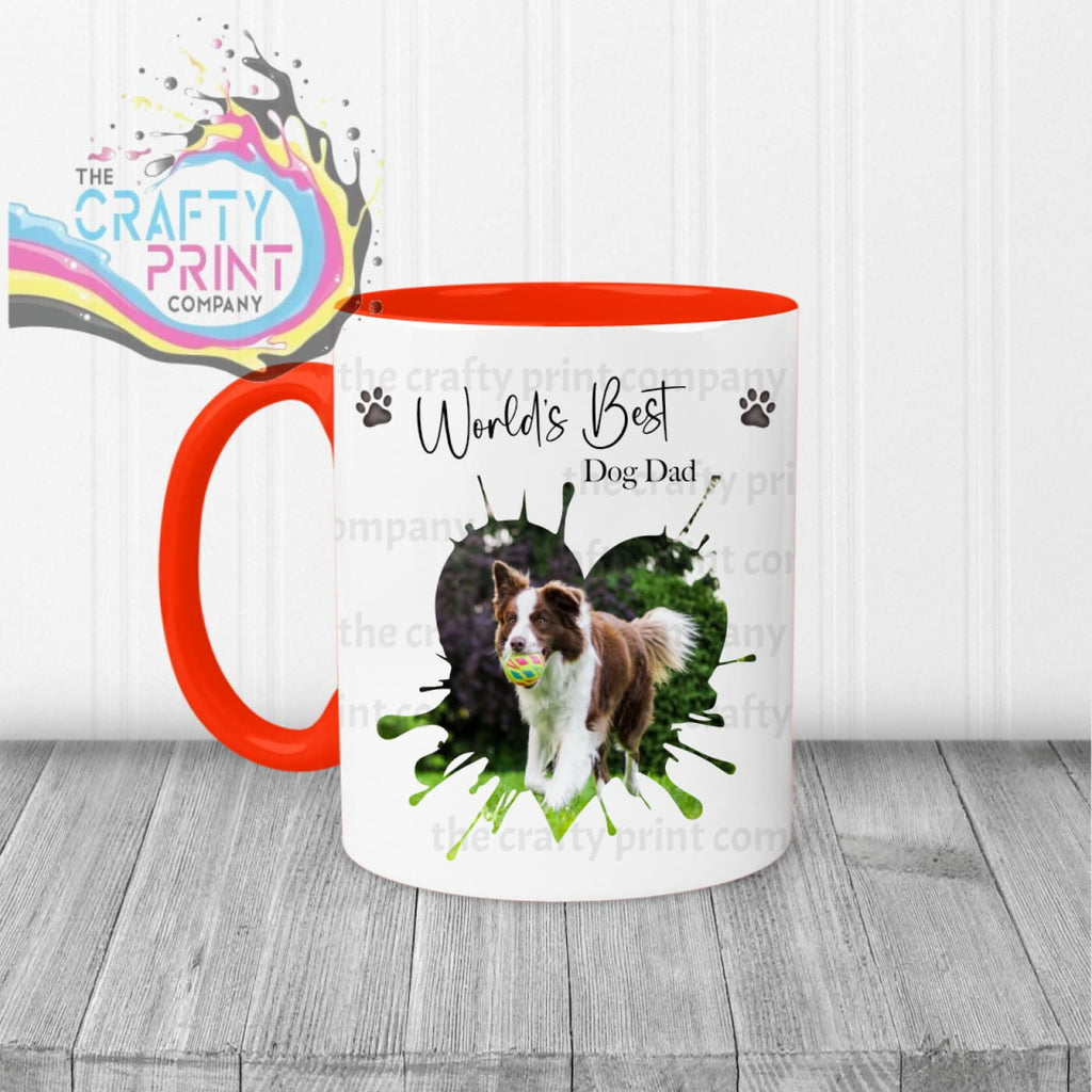 World’s Best Dog Dad Heart Shape Photo Mug - Red Handle &