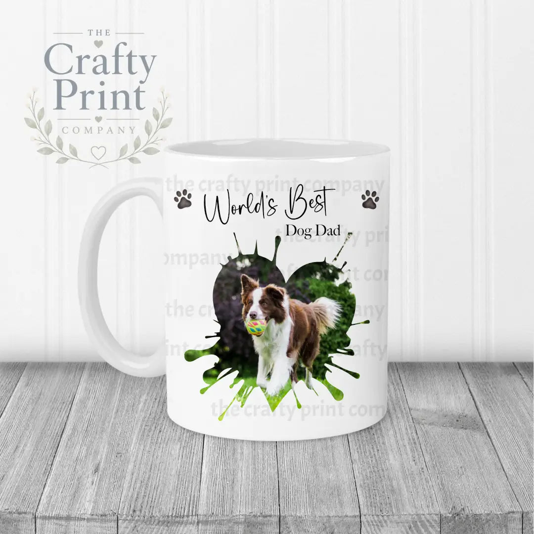 World’s Best Dog Dad Heart Shape Photo Mug - White Handle &