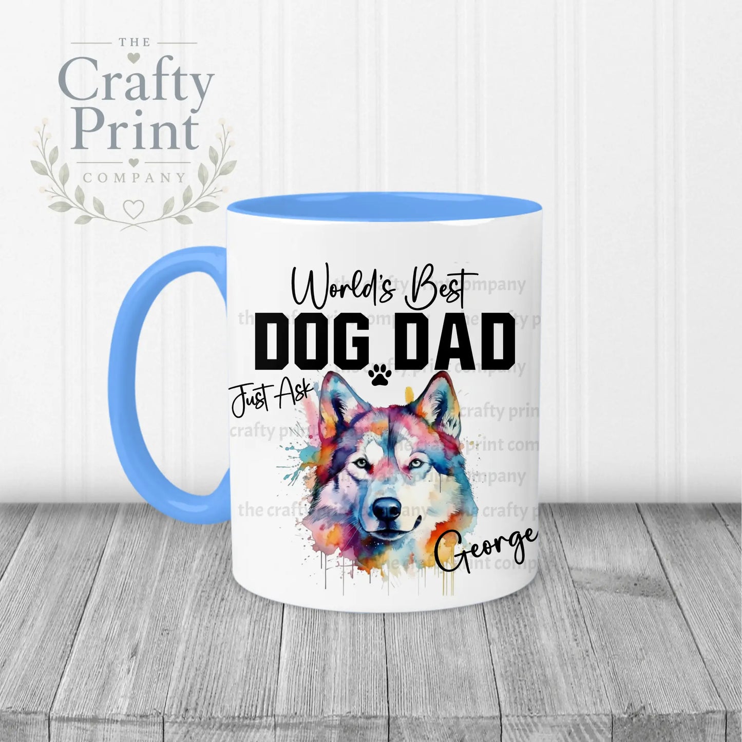 World’s Best Dog Dad Siberian Husky Mug - Blue Handle &