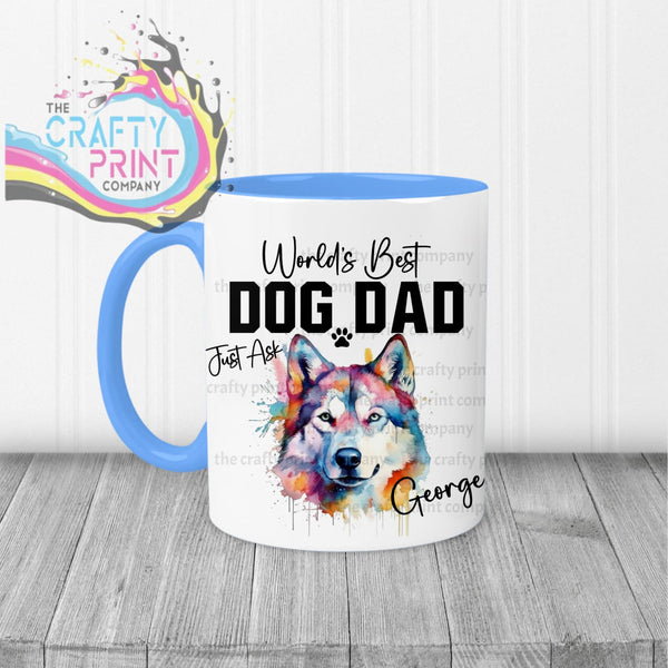 World’s Best Dog Dad Siberian Husky Mug - Blue Handle &