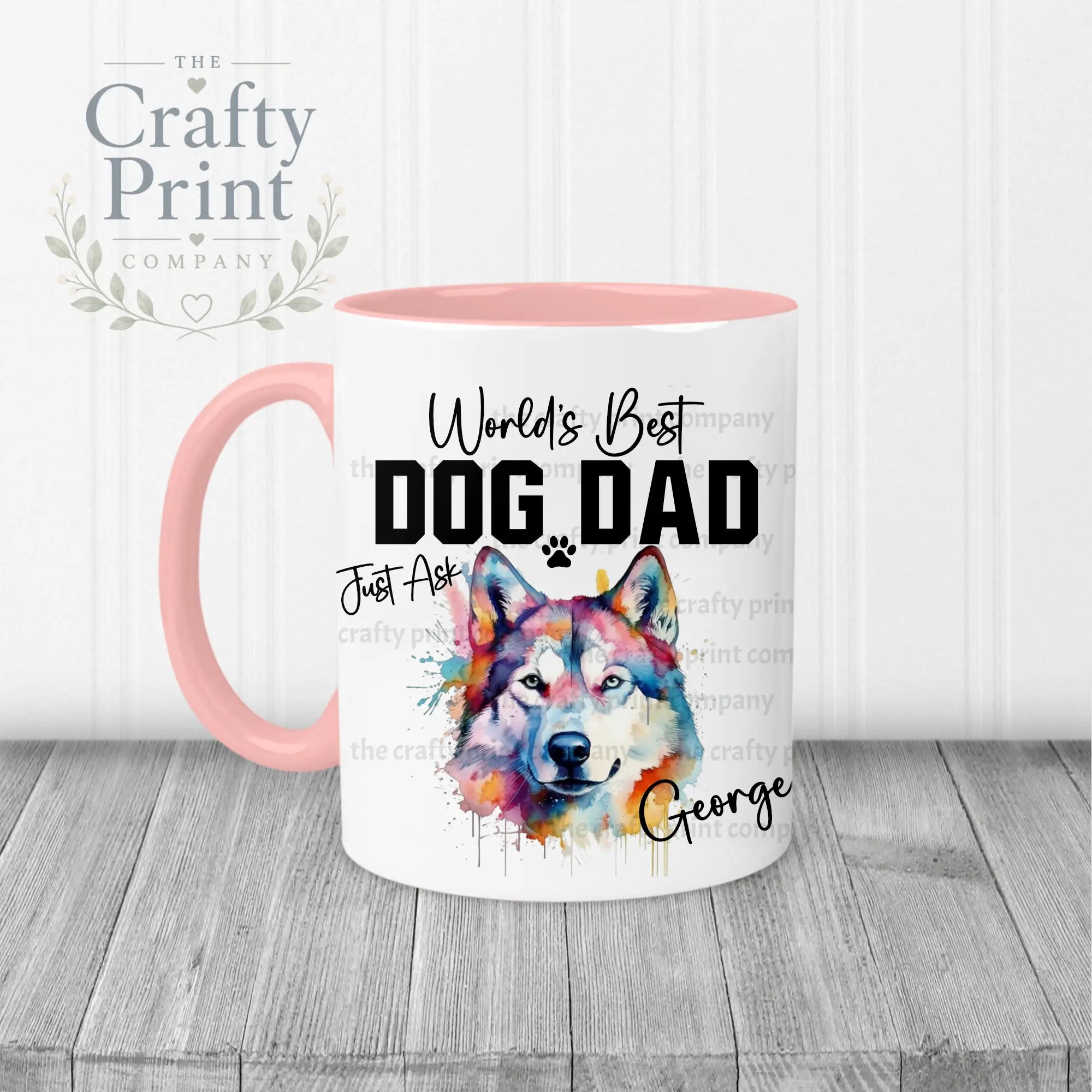 World’s Best Dog Dad Siberian Husky Mug - Pink Handle &