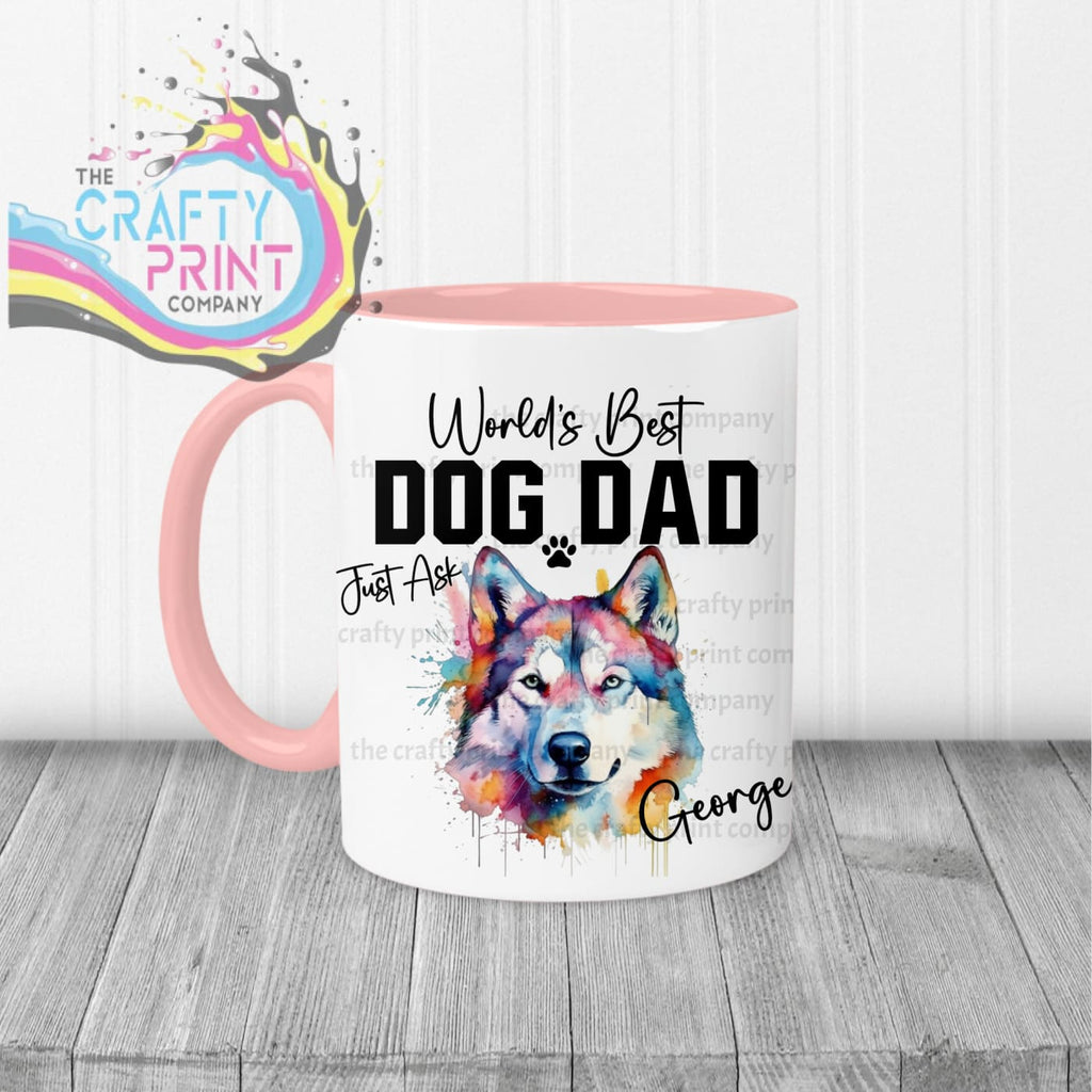 World’s Best Dog Dad Siberian Husky Mug - Pink Handle &