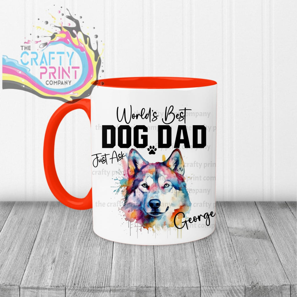 World’s Best Dog Dad Siberian Husky Mug - Red Handle & Inner