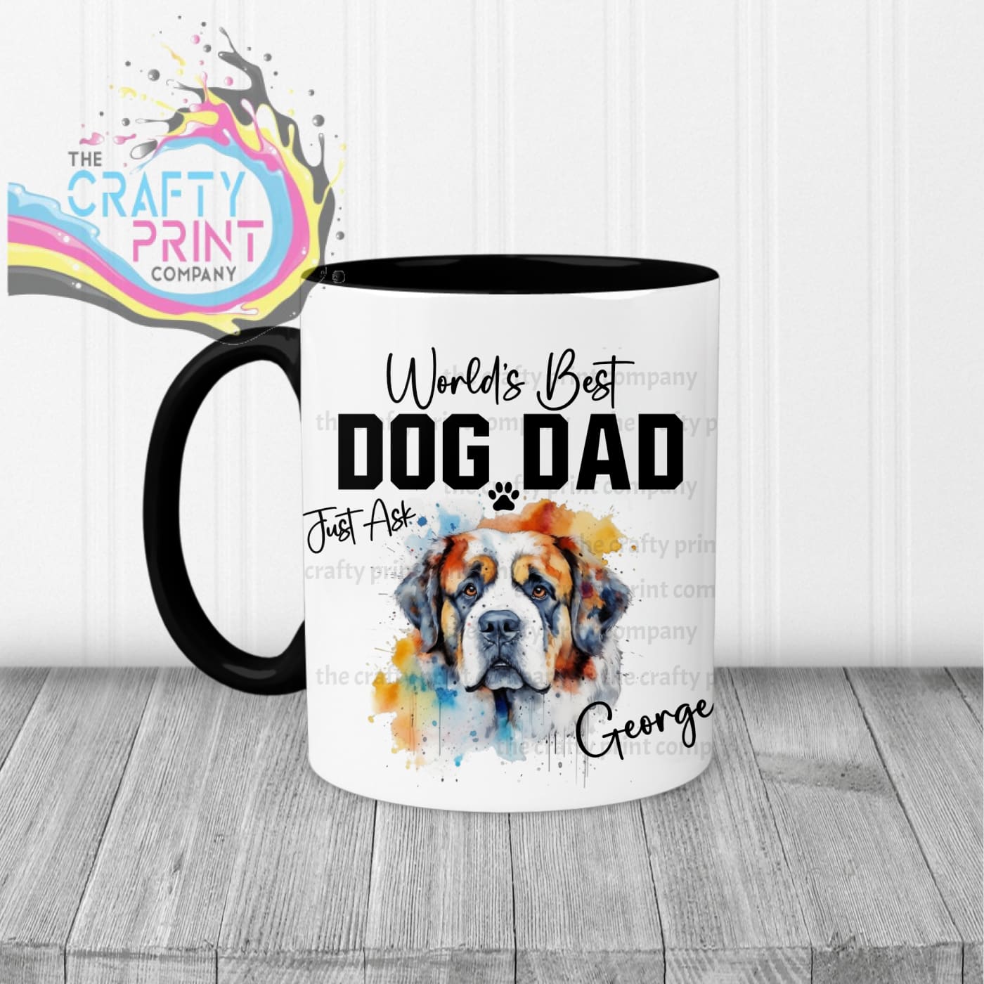 World’s Best Dog Dad St Bernard Mug - Black Handle & Inner