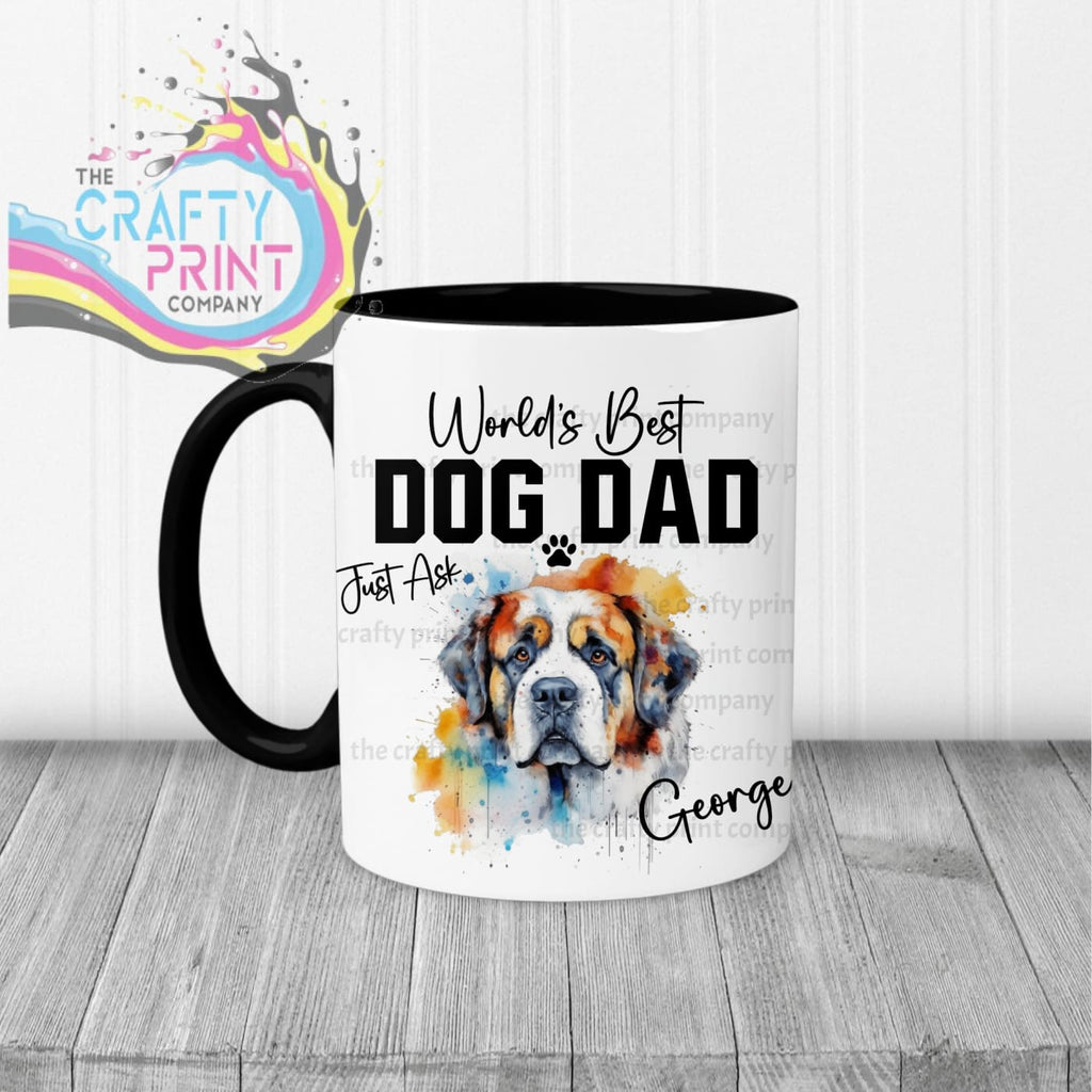 World’s Best Dog Dad St Bernard Mug - Black Handle & Inner -