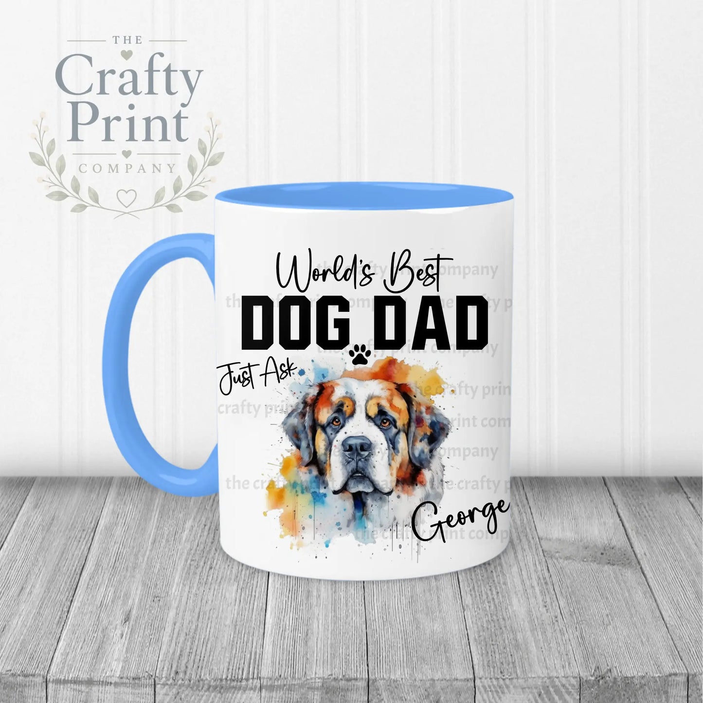 World’s Best Dog Dad St Bernard Mug - Blue Handle & Inner