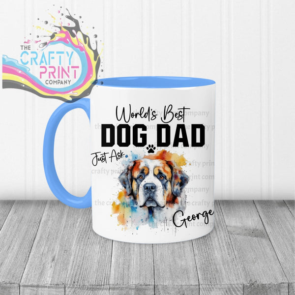World’s Best Dog Dad St Bernard Mug - Blue Handle & Inner -