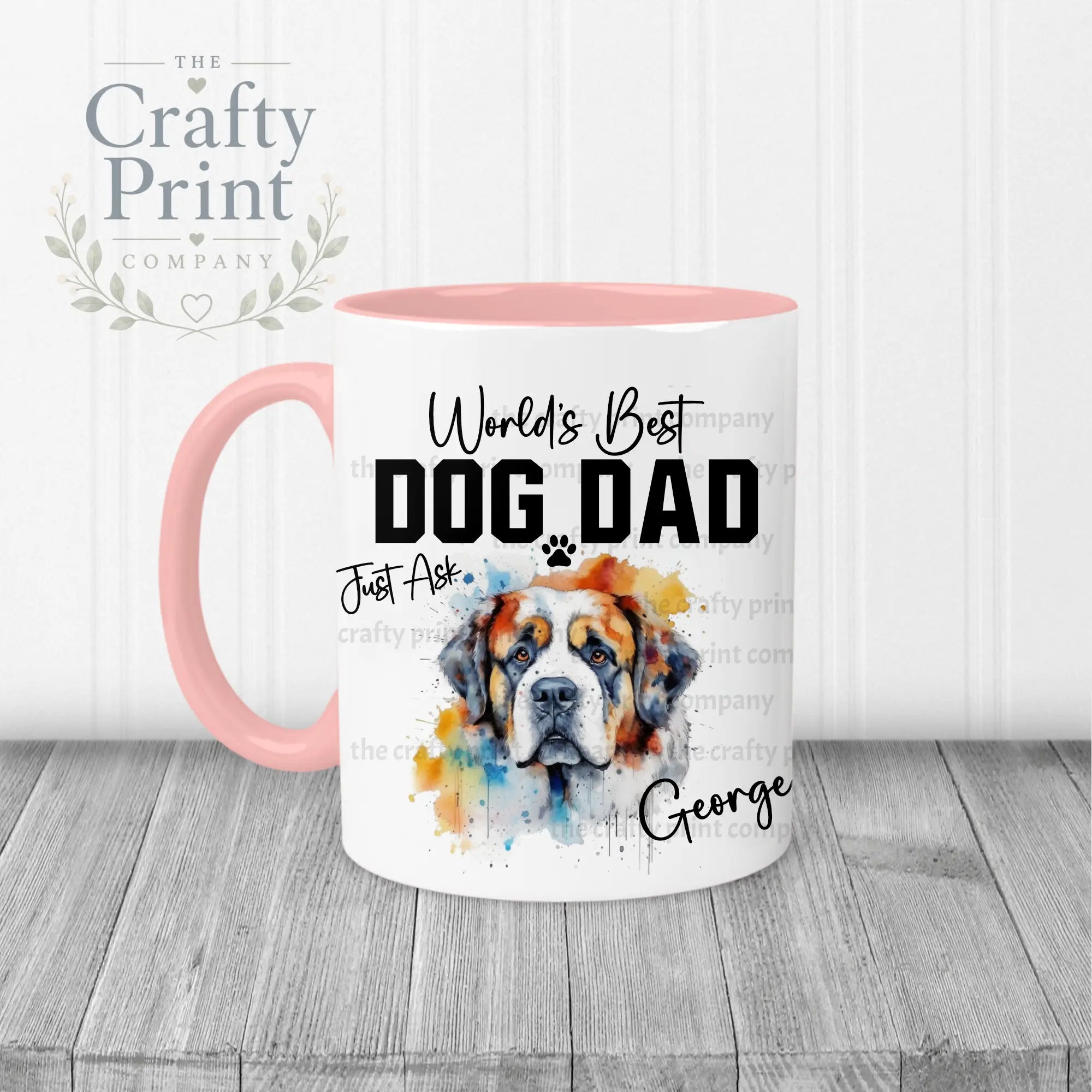 World’s Best Dog Dad St Bernard Mug - Pink Handle & Inner