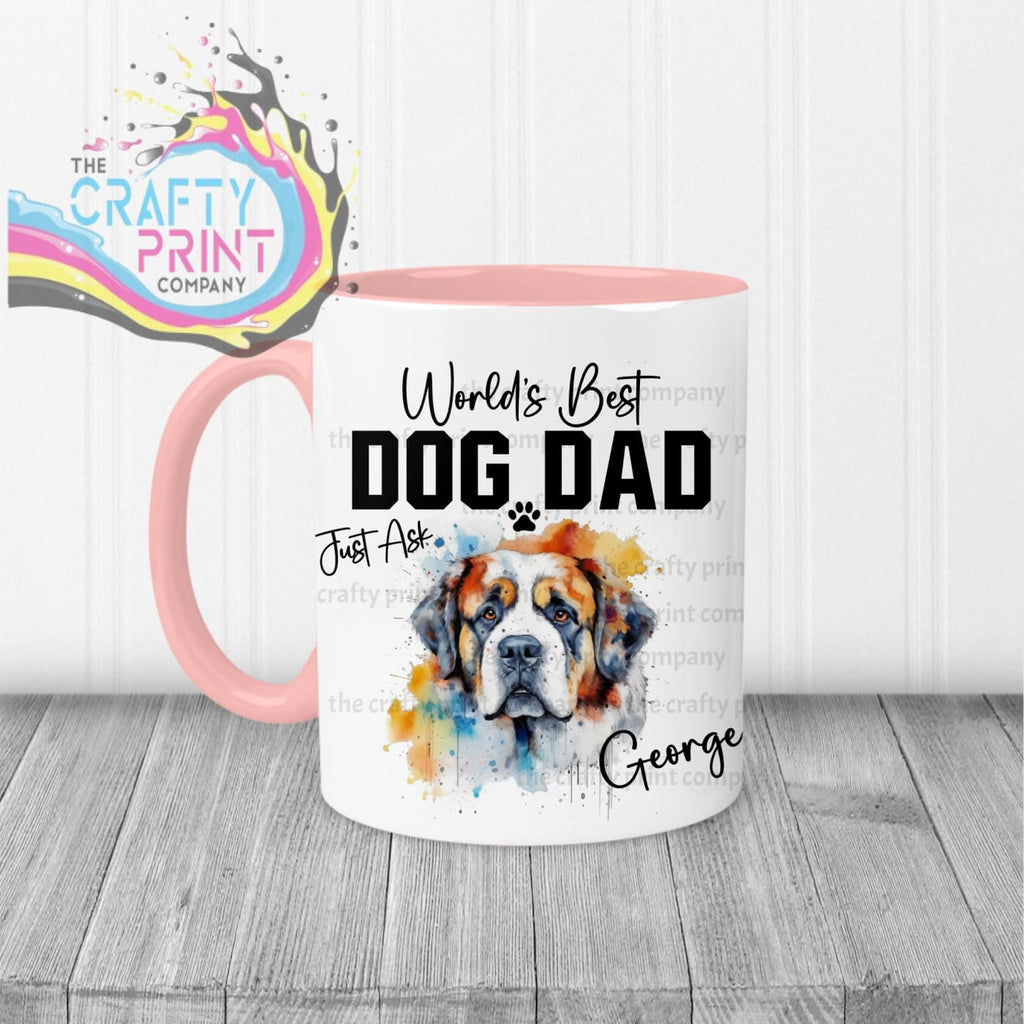 World’s Best Dog Dad St Bernard Mug - Pink Handle & Inner -