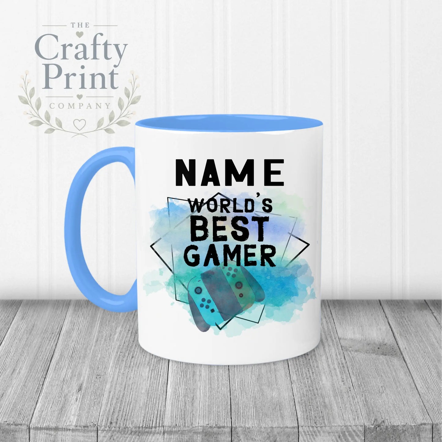 Worlds Best Gamer Switch Personalised Mug - Blue Handle &