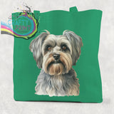 Yorkshire Terrier Cotton Tote Bag - Mid Green - Shopping