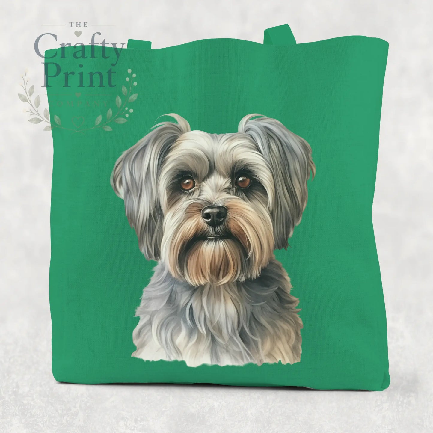 Yorkshire Terrier Cotton Tote Bag - Mid Green - Shopping