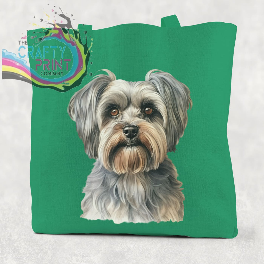 Yorkshire Terrier Cotton Tote Bag - Mid Green - Shopping
