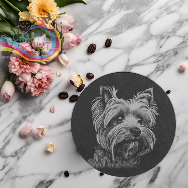 Yorkshire Terrier Engraved Slate Coaster - Round