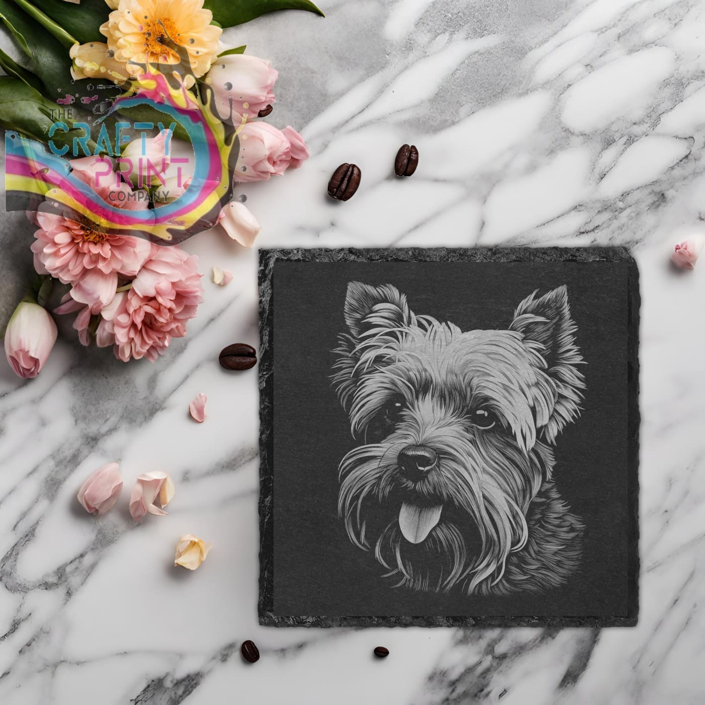 Yorkshire Terrier Engraved Slate Coaster - Square / 2