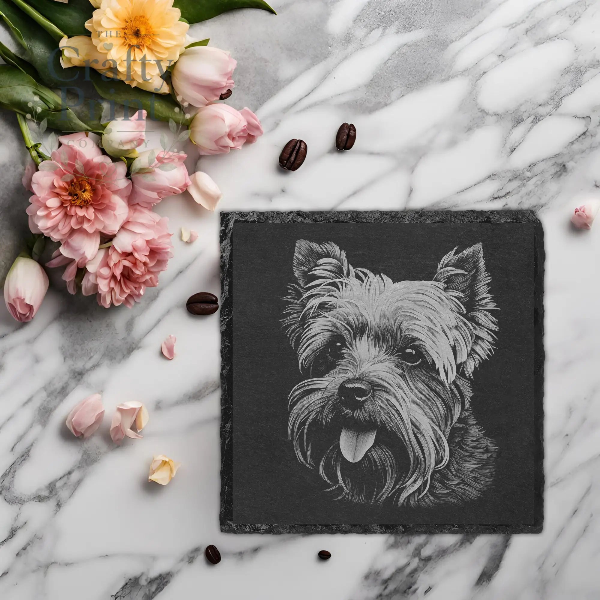 Yorkshire Terrier Engraved Slate Coaster - Square / 2