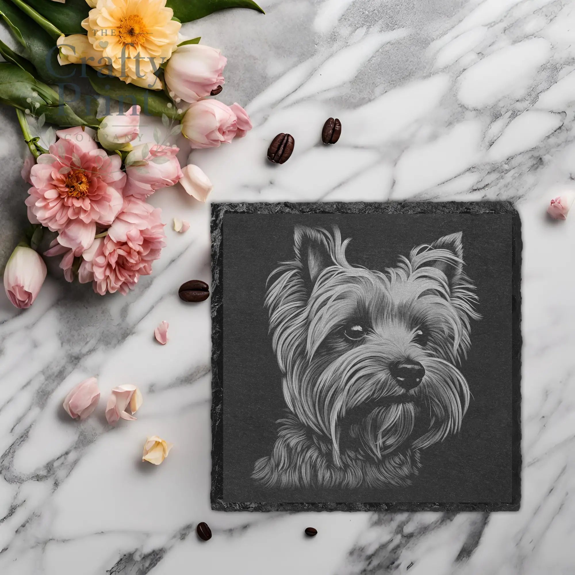 Yorkshire Terrier Engraved Slate Coaster - Square