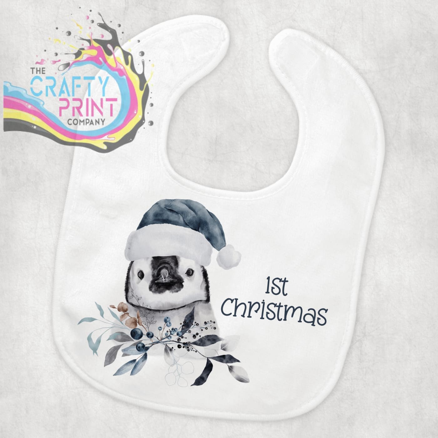 1st Christmas Baby Bib Penguin Blue Hat Design - & Toddler