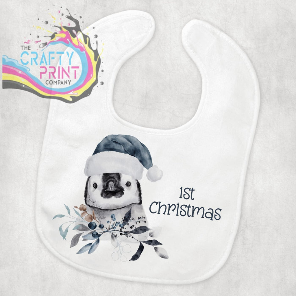 1st Christmas Baby Bib Penguin Blue Hat Design - & Toddler