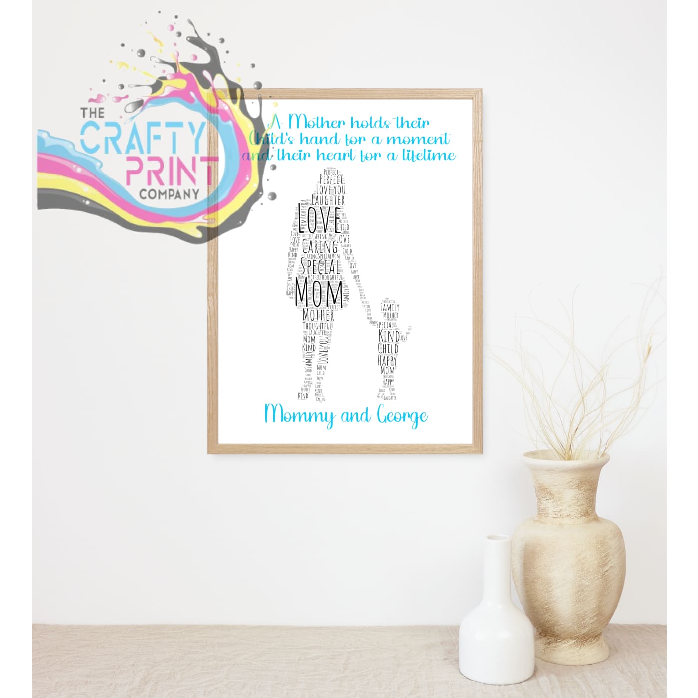 A mother holds their child’s hand Wordart Print - A4 / Blue