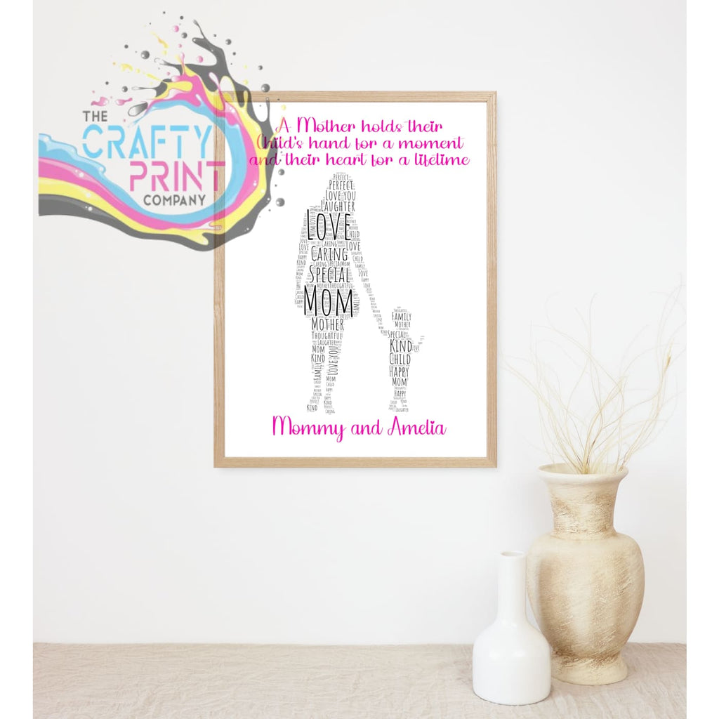 A mother holds their child’s hand Wordart Print - A4 / Pink
