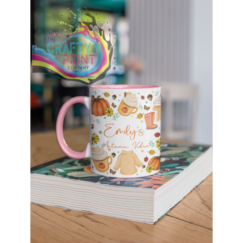 Autumn Vibes Personalised Mug - Pink Handle & Inner - Mugs