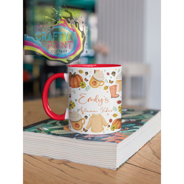 Autumn Vibes Personalised Mug - Red Handle & Inner - Mugs