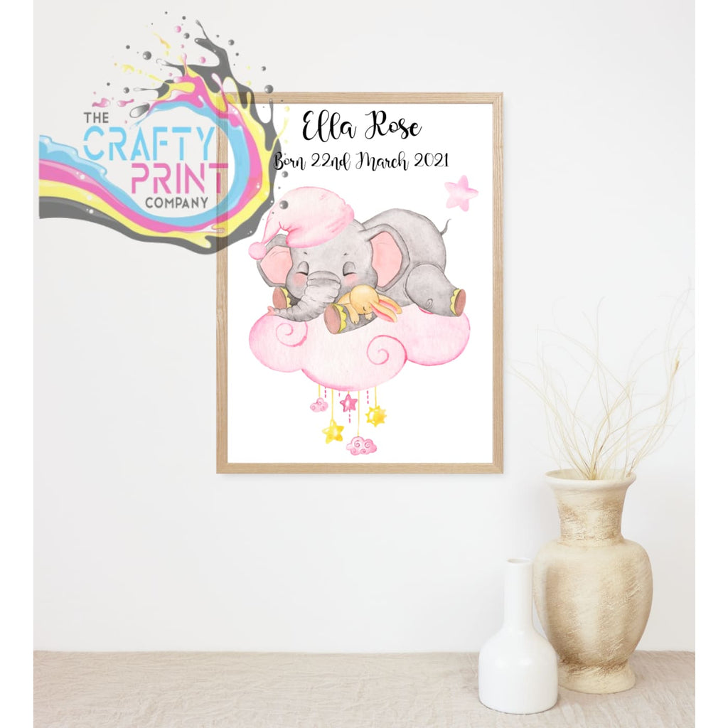 Baby Birth Elephant on Cloud Print - Pink - Posters Prints &