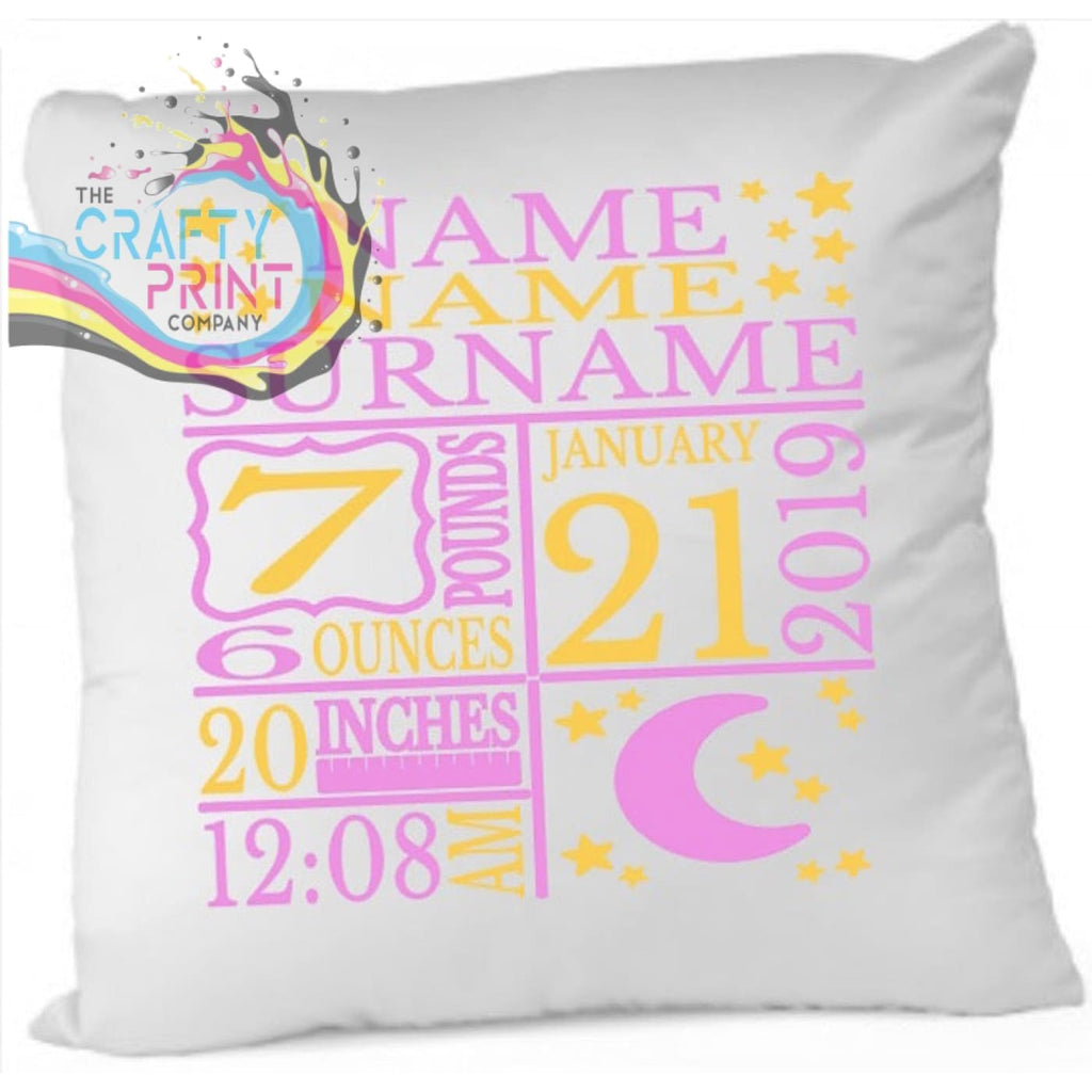 Baby Birth Moon Stars Cushion - Pink - Yellow - Chair & Sofa