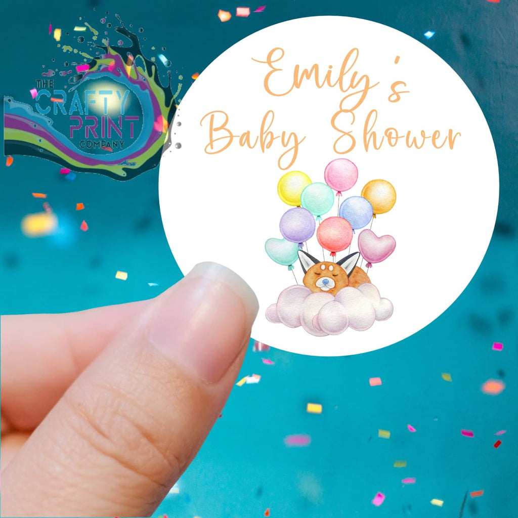 Baby Shower Fox Design Personalised Printed Sticker -