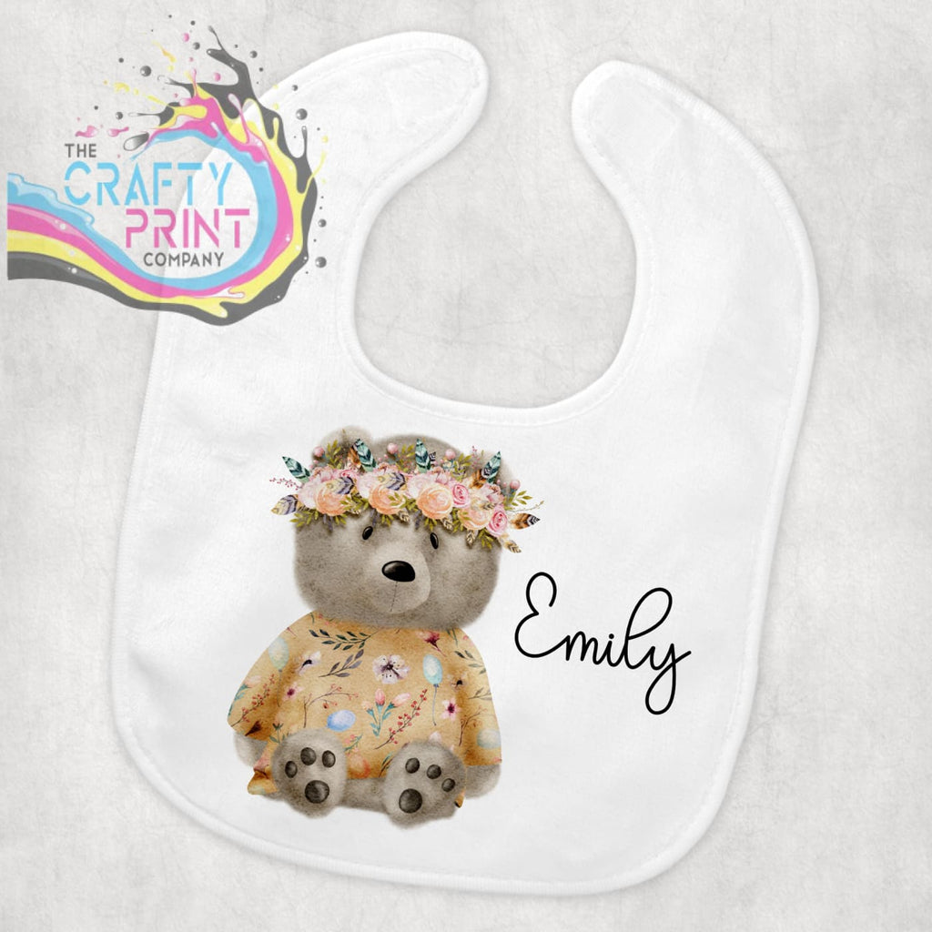 Bear with Flower Head Band Personalised Baby Bib - & Toddler