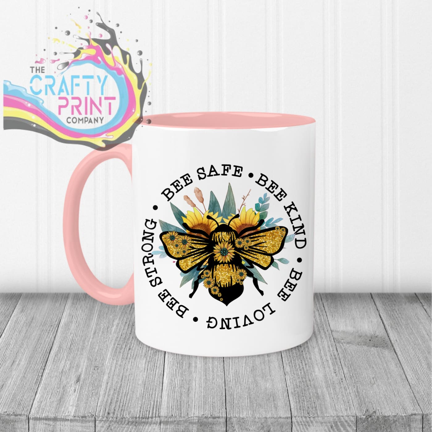 Bee Safe Kind Mug - Pink Handle & Inner - Mugs