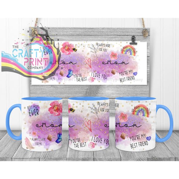 Best Mom Watercolour Rainbow Mug - Blue Handle & Inner
