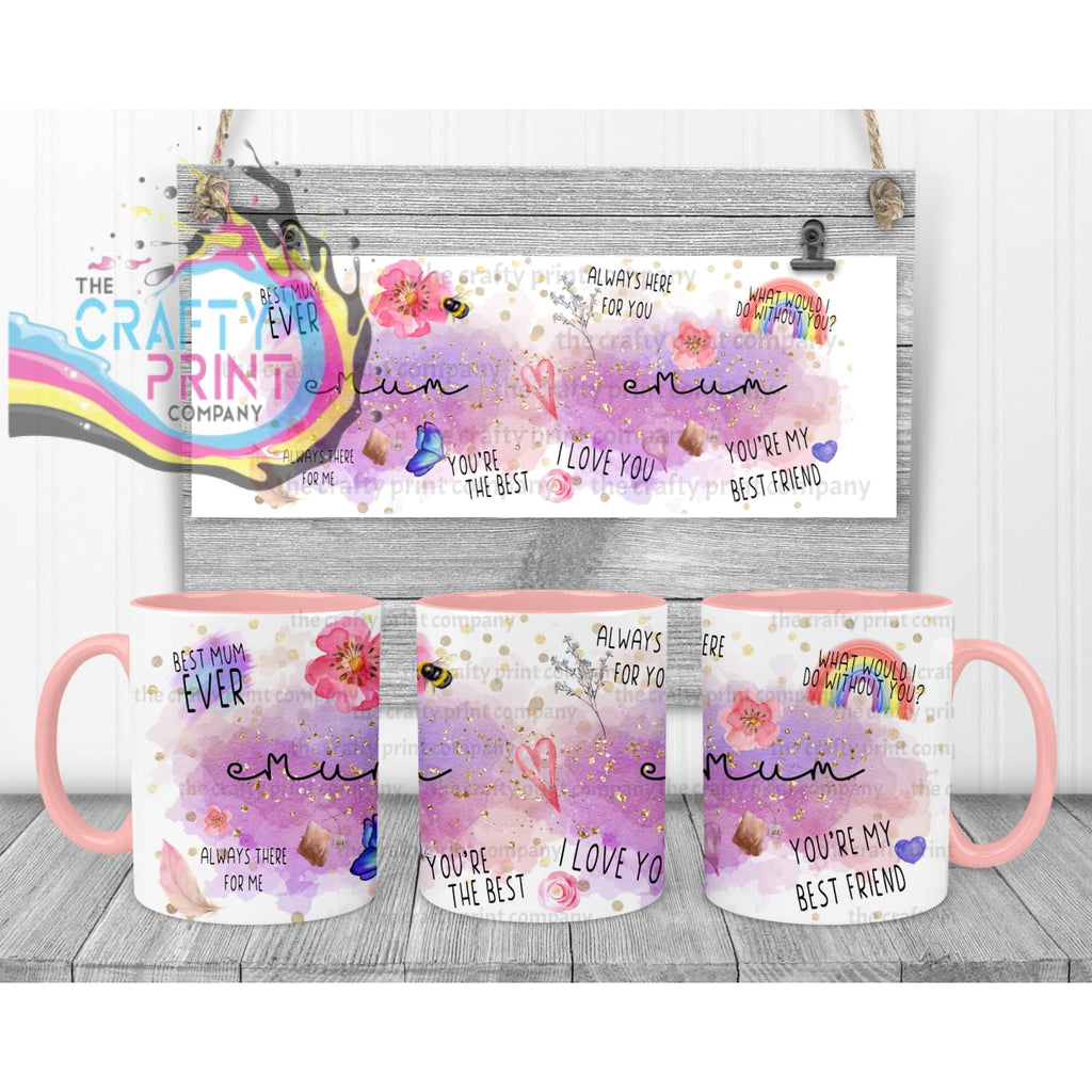 Best Mom Watercolour Rainbow Mug - Pink Handle & Inner