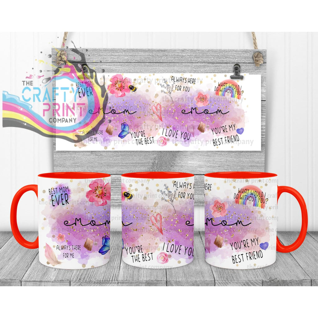 Best Mom Watercolour Rainbow Mug - Red Handle & Inner / Mugs