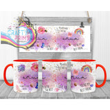 Best Mom Watercolour Rainbow Mug - Red Handle & Inner / Mum