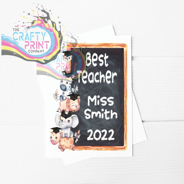 Best Teacher Animal Stack A5 Card & Envelope - Grey -