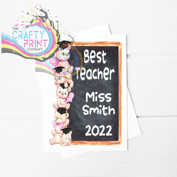 Best Teacher Bear Stack A5 Card & Envelope - Pink - Greeting