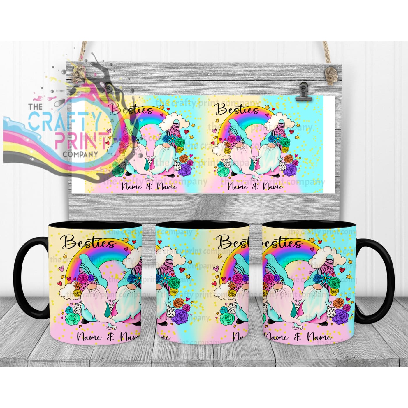 Besties Gonk Personalised Mug - Black Handle & Inner - Mugs