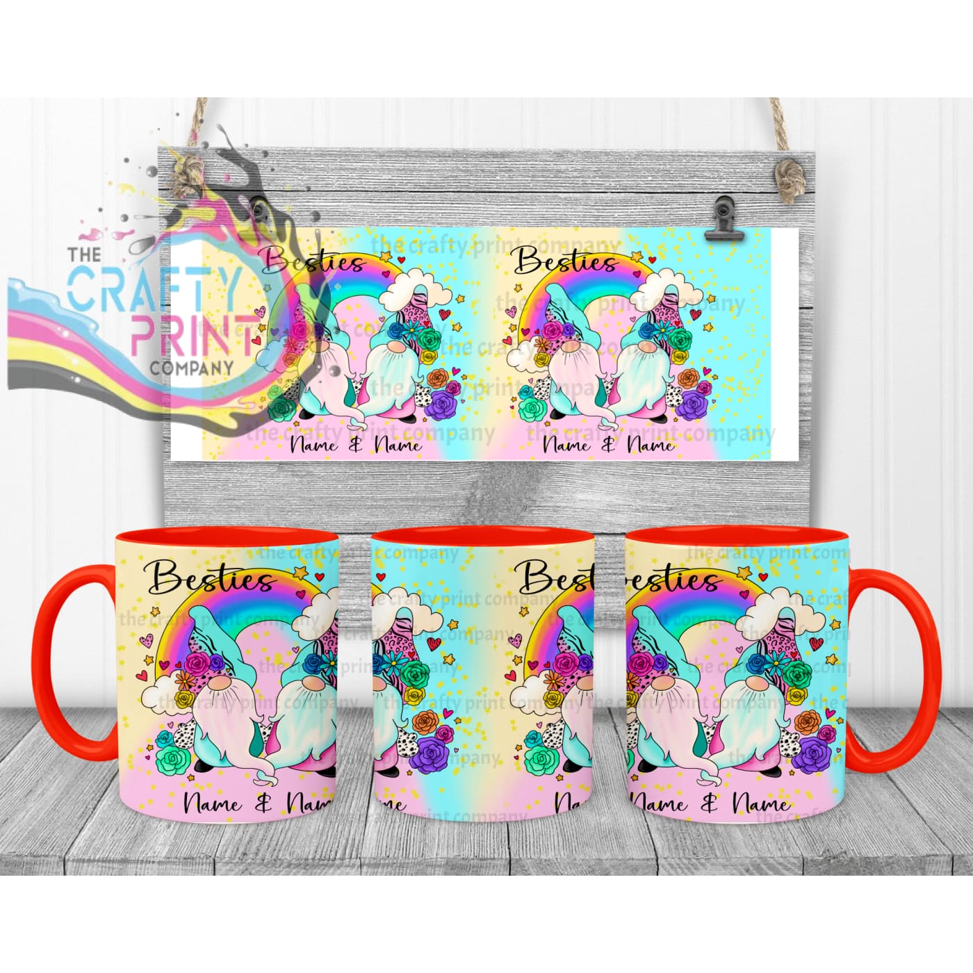 Besties Gonk Personalised Mug - Red Handle & Inner - Mugs