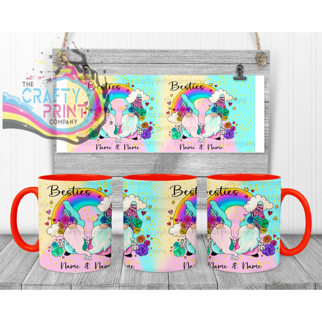 Besties Gonk Personalised Mug - Red Handle & Inner - Mugs