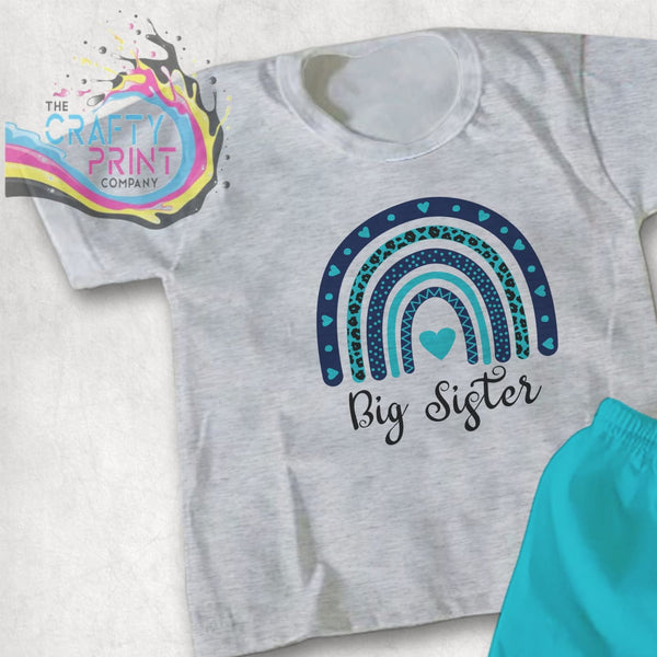 Big Sister Blue Rainbow Leopard Children’s T-shirt - Grey