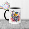 Bird on Camera with flowers Mug - Black Handle & Inner