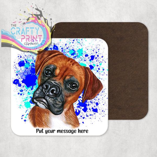 Boxer Paint Splatter Personalised Coaster - Blue - Green