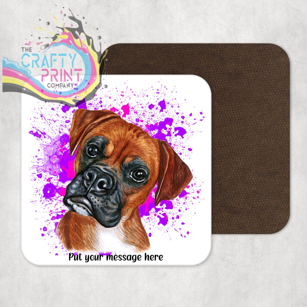 Boxer Paint Splatter Personalised Coaster - Pink - Purple -