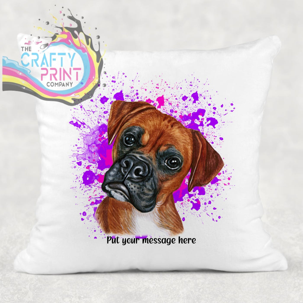 Boxer Paint Splatter Personalised Cushion - Pink - Purple -