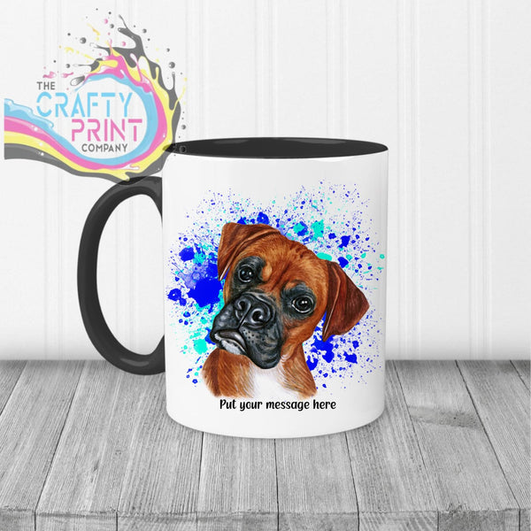 Boxer Paint Splatter Personalised Mug - Black Handle &