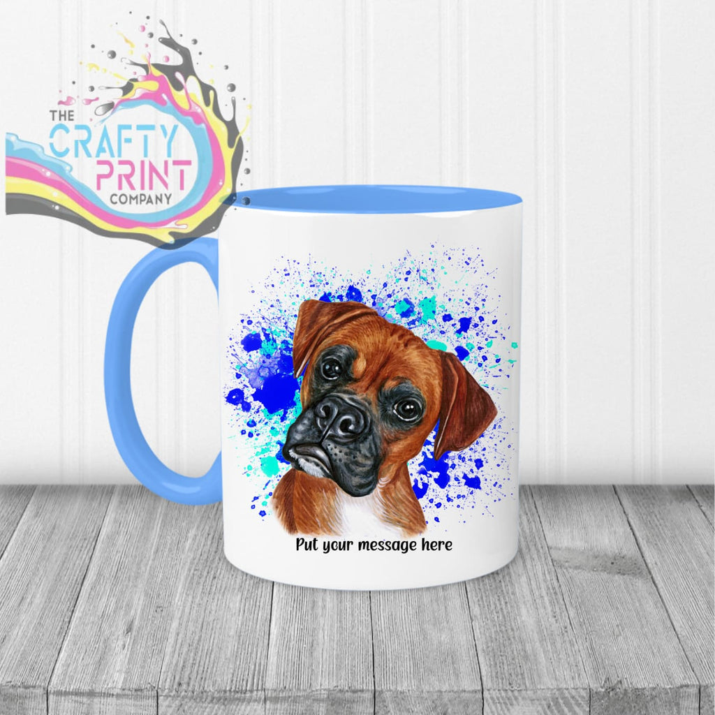 Boxer Paint Splatter Personalised Mug - Blue Handle & Inner
