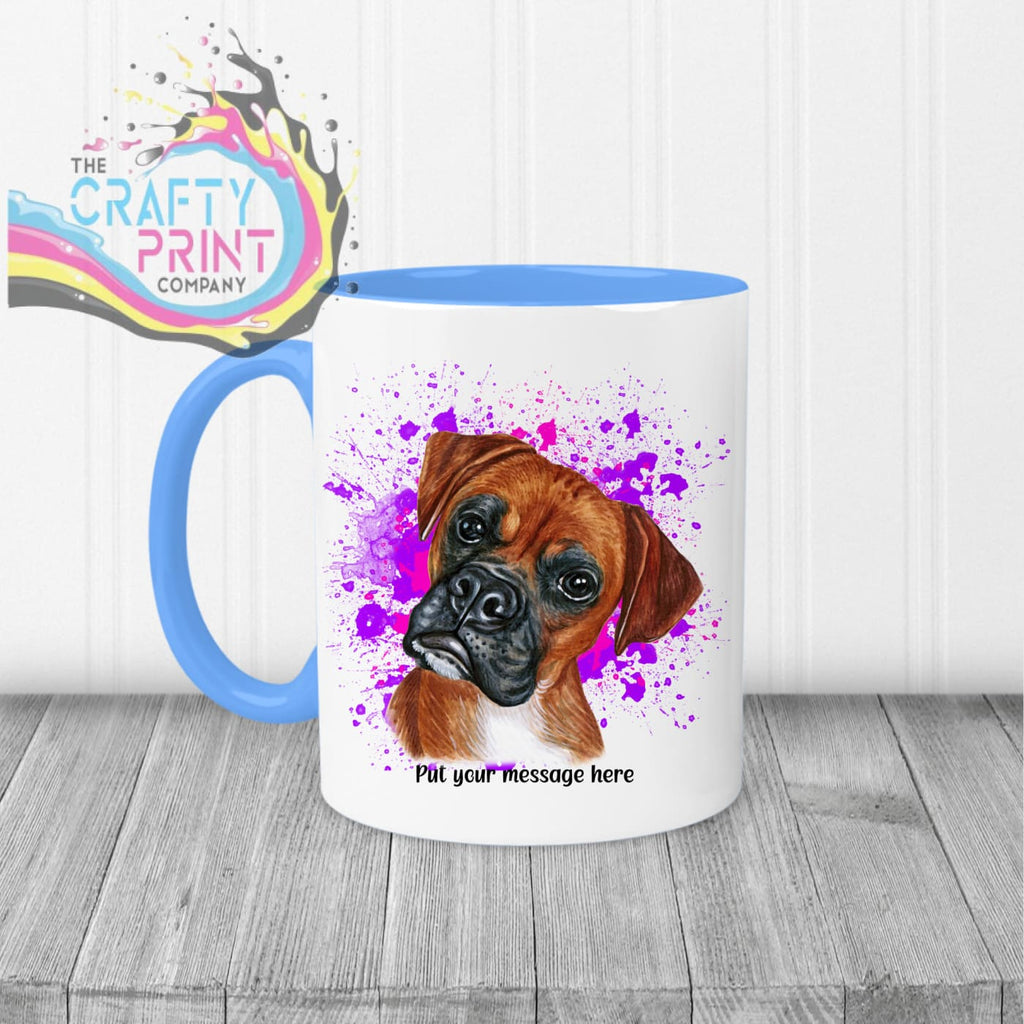 Boxer Paint Splatter Personalised Mug - Blue Handle & Inner